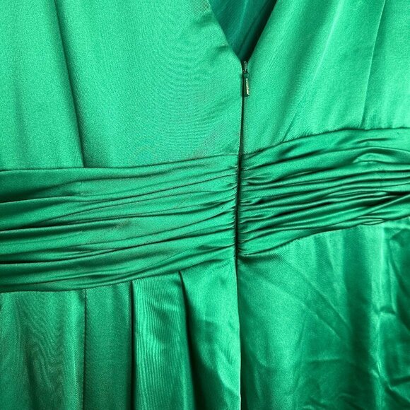 MAC DUGGAL Puff Sleeve Satin Faux Wrap Gown in Emerald Green Size US 14 NWT - Picture 10 of 12